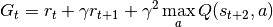 G_t = r_t + \gamma r_{t + 1} + \gamma^2 \max_a Q(s_{t + 2}, a)
